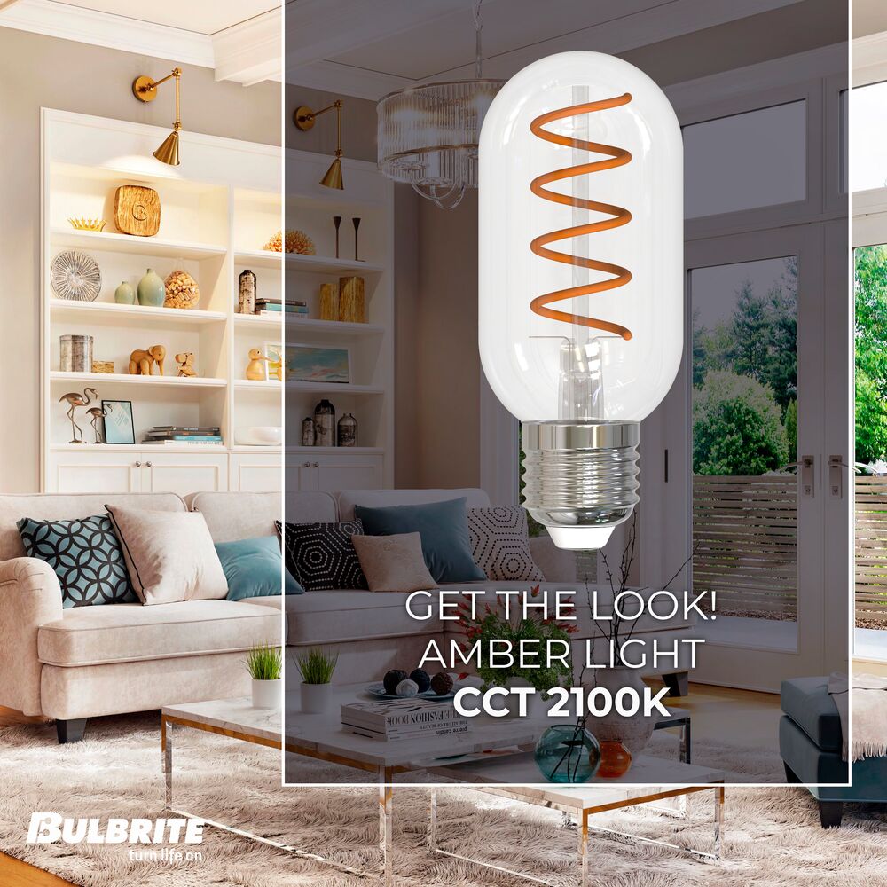 Bulbrite LED T14 Curved Filament Spiral, Dimmable E26 Medium Base, Clear Finish, 2100K-Amber Light 4 Watt, 4-Pack - Cheap-Us
