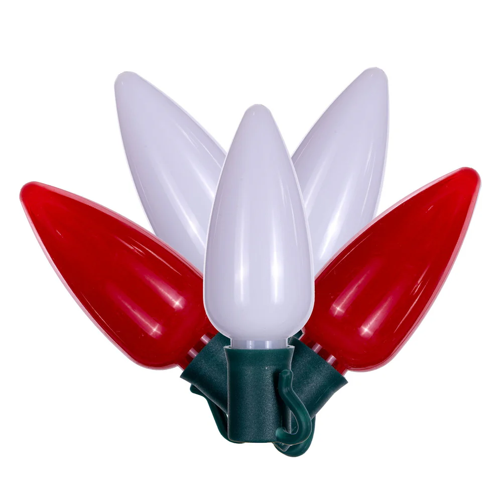 Vickerman 25 Red-Pure White Opaque-Ceramic C9 LED Light on Green 22AWG Wire 25'. - Cheap-Us