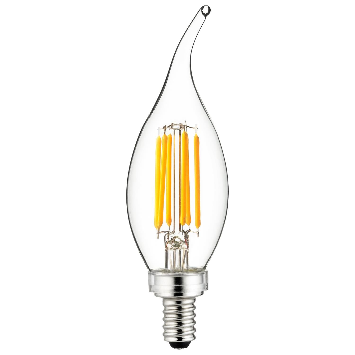 Sunlite 80662-SU LED Filament Chandelier Light Bulb with Flame Tip, 5 Watts  (60W Equivalent), Candelabra Base (E12), Clear, Dimmable, UL Listed, 27K - Warm White 1 Pack - Cheap-Us