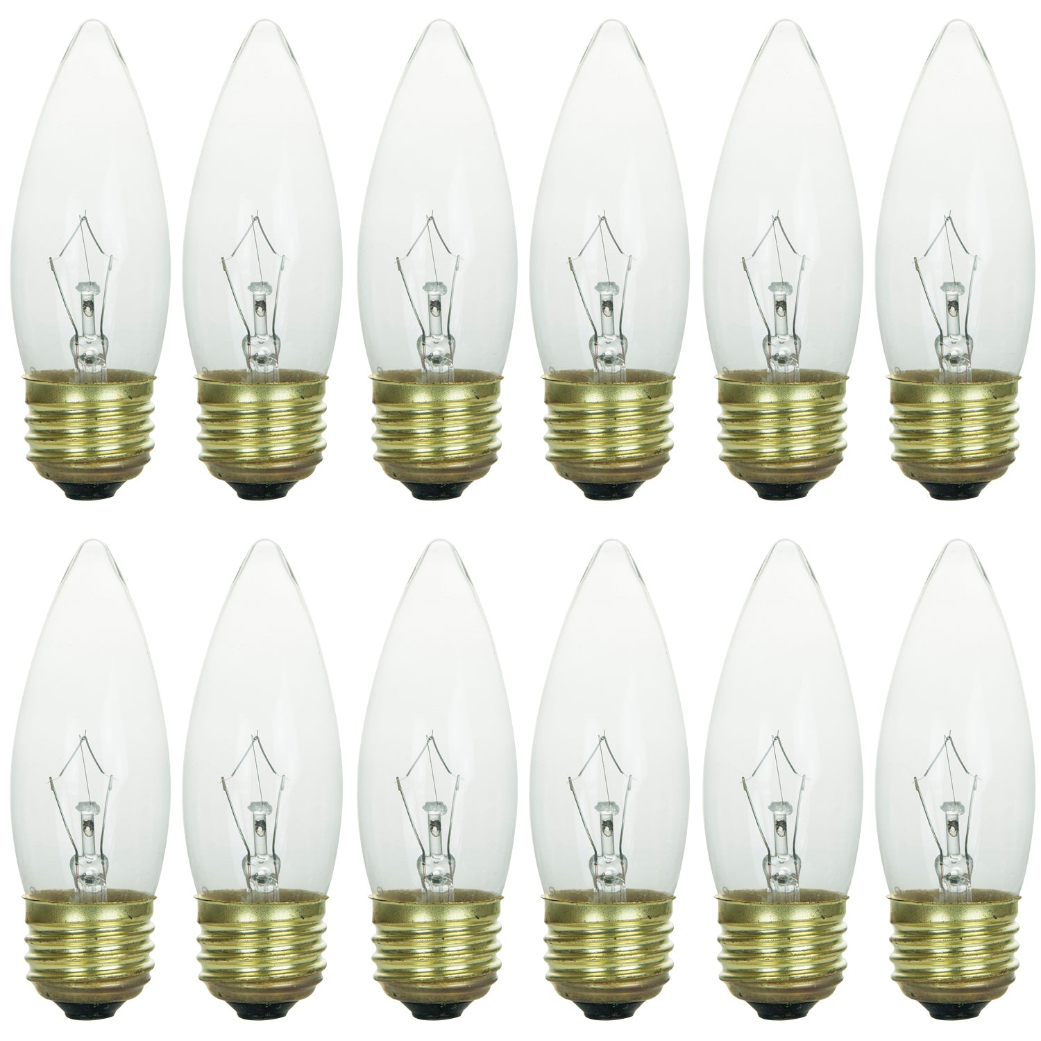 Sunlite 25ETC/32/12PK 25W Incandescent Torpedo Tip Chandelier with Crystal Clear Light Bulb and Medium E26 Base (12 Pack) - Cheap-Us