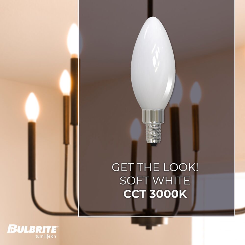 Bulbrite LED Filament Bulb, Milky Finish, 3000K, Fully Compatible Dimming, 4.5 Watts, E12 Candelabra Base, 400 Lumens, 120V, Soft White Light 24-Pack - Cheap-Us