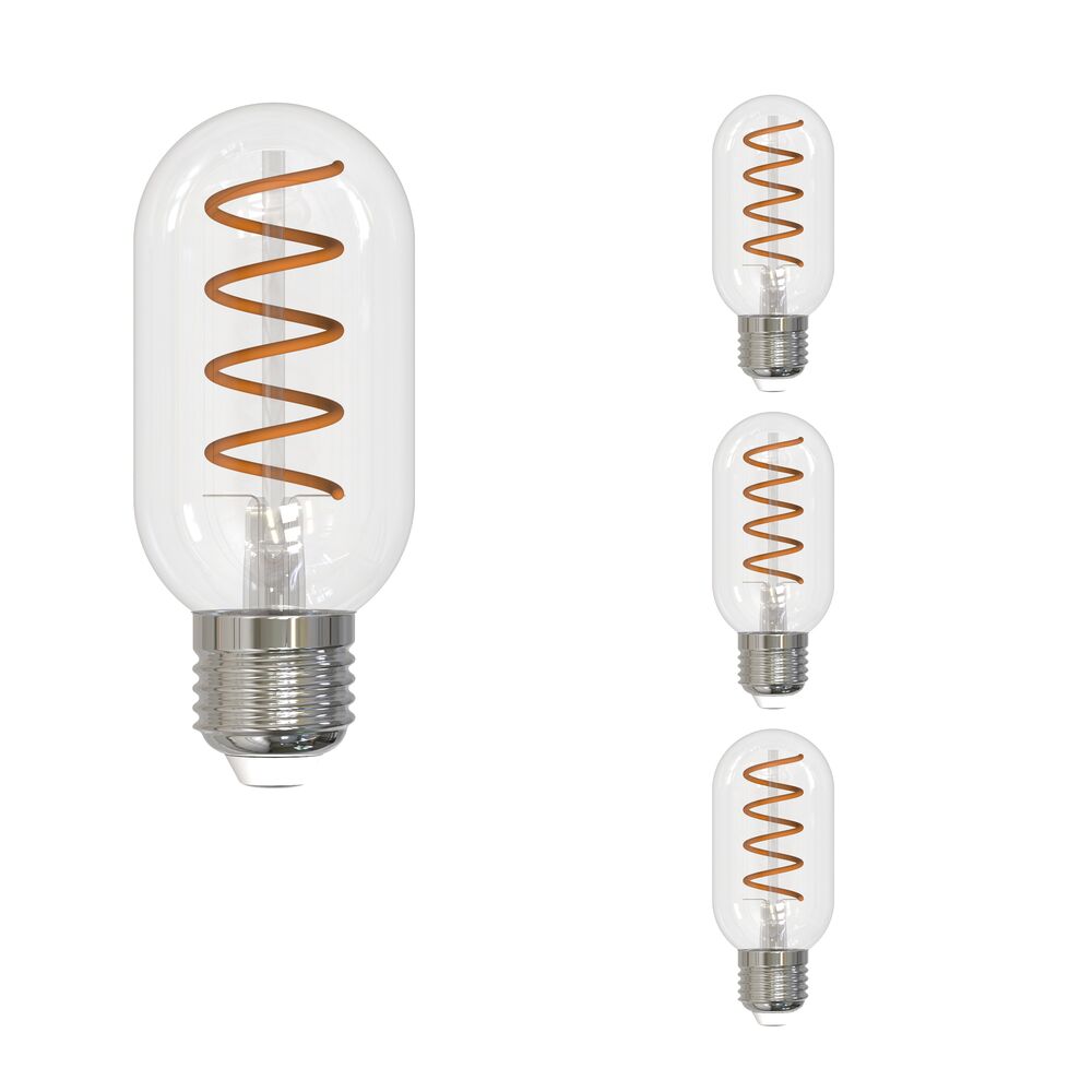 Bulbrite LED T14 Curved Filament Spiral, Dimmable E26 Medium Base, Clear Finish, 2100K-Amber Light 4 Watt, 4-Pack - Cheap-Us