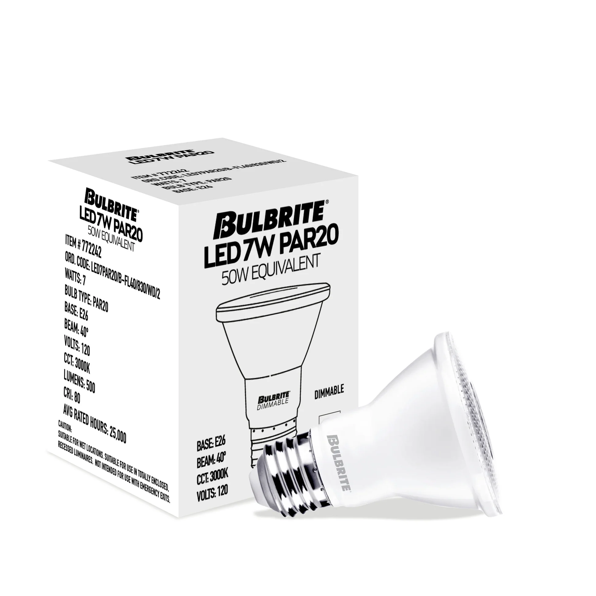 7W LED PAR20 3000K 80CRI BASICS FLOOD WET DIMMABLE-4PK - Cheap-Us