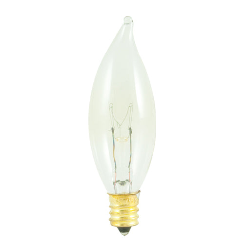Bulbrite 40CFC/25/3 40 Watt Incandescent CA8 Flame Tip Chandelier Bulb, Candelabra Base, Clear - Cheap-Us