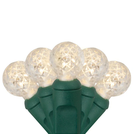 50 Light LED Razzberry (G12) Light Set Warm White Bulbs on Green Wire, Approx. 17'8