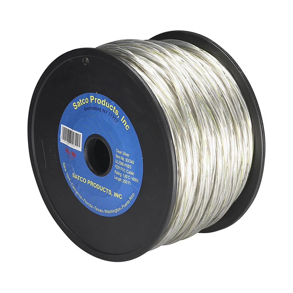 Pulley Bulk Wire; 18/3 FEP PVC 600V High Temperature 105C Teflon; Tinned Copper; 250 Foot/Spool; Clear Silver - Cheap-Us