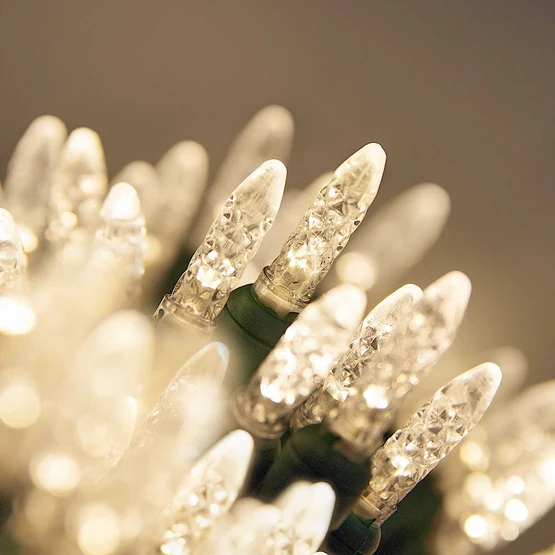 50 Light LED Mini Ice (M5) Light Set Warm White Bulbs on Green Wire, Approx. 17'8