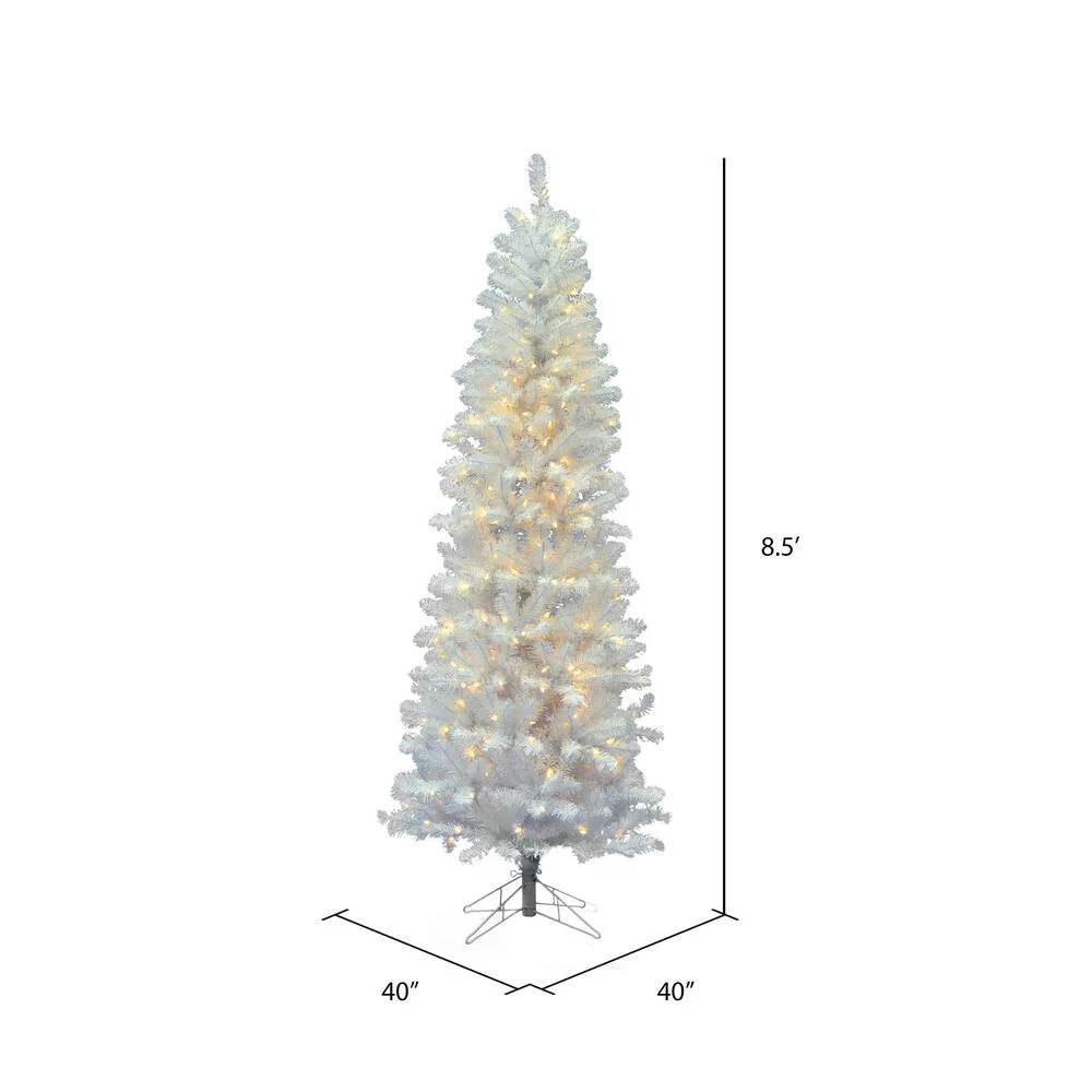 Vickerman 8.5' White Salem Pencil Pine Artificial Christmas Tree 400 Pure White LED Lights - Cheap-Us
