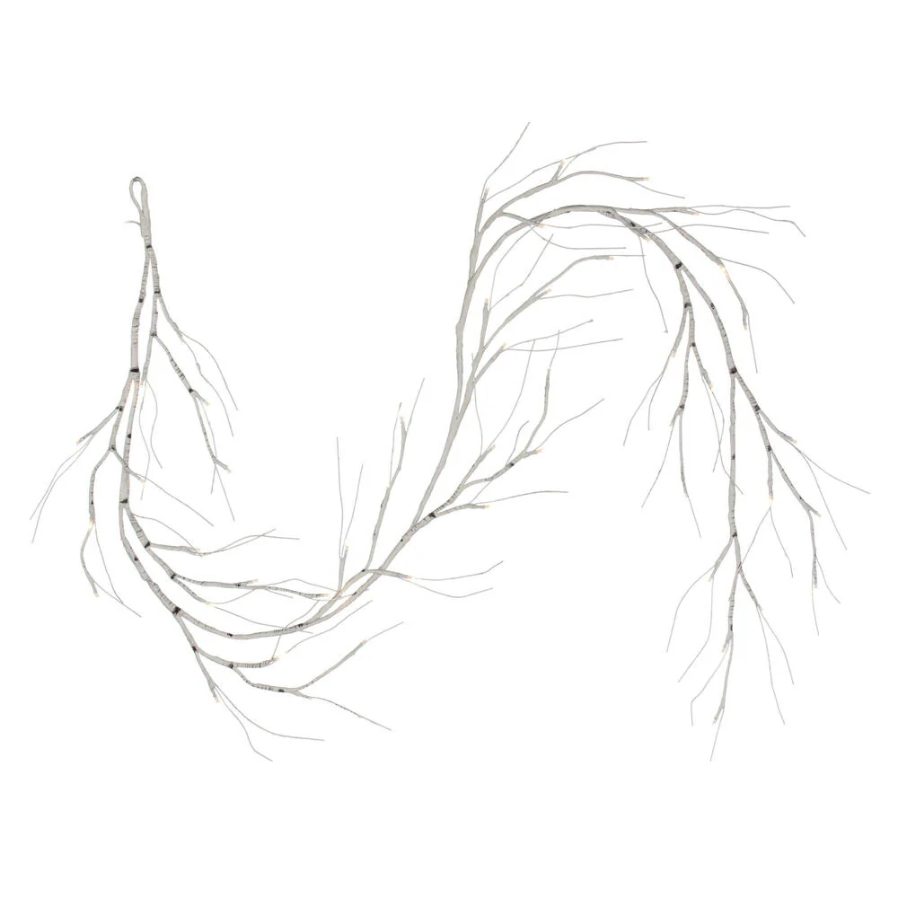 Vickerman 6' White Birch Twig Garland Battery Operated Warm White 3mm Wide Angle LED lights. - Cheap-Us