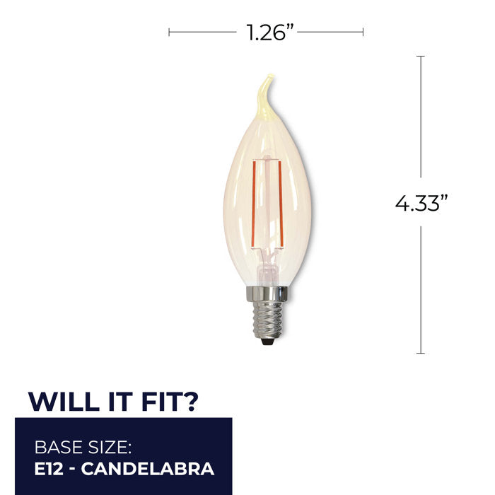 Bulbrite LED Filament CA10 Nostalgic Thread Edison Light Bulb, 2.5W, 25W Incandescent Equivalent, E12 Candelabra Base, 2100K, Antique Finish, 4 Pack - Cheap-Us