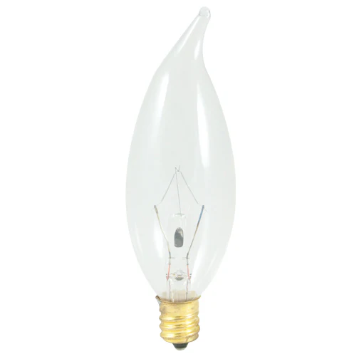 Bulbrite 40CFC/32/3 40 Watt Incandescent CA10 Flame Tip Chandelier Bulb, Candelabra Base, Clear - Cheap-Us