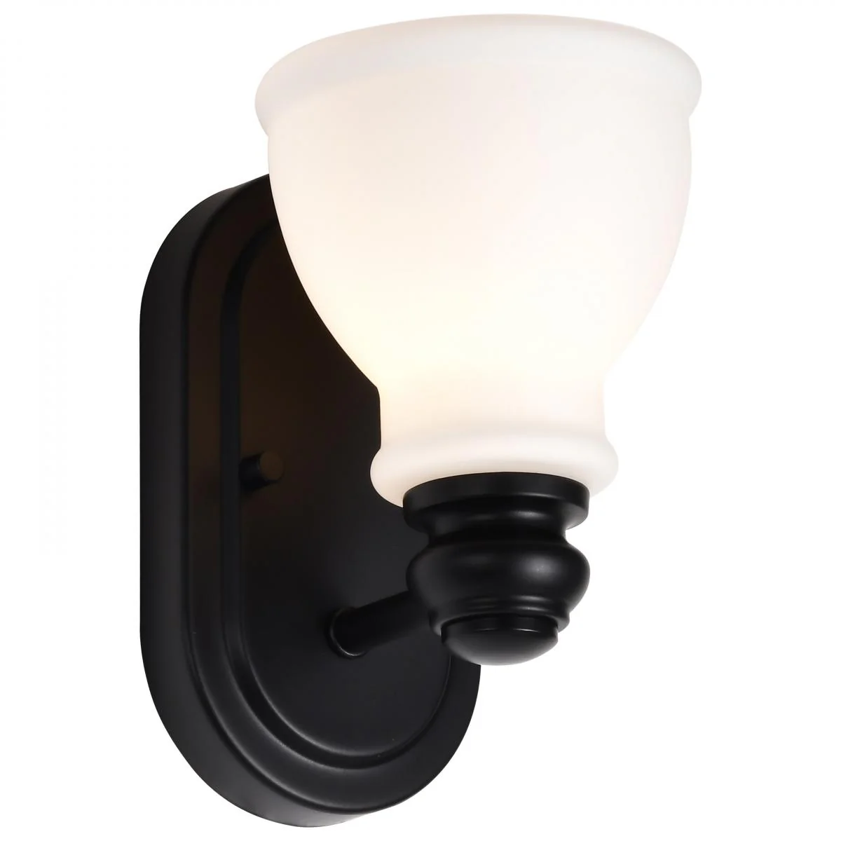 60-8021 RUSSEL 1 LIGHT VANITY Russel; 1 Light Vanity; Matte Black with Satin White Glass - Cheap-Us