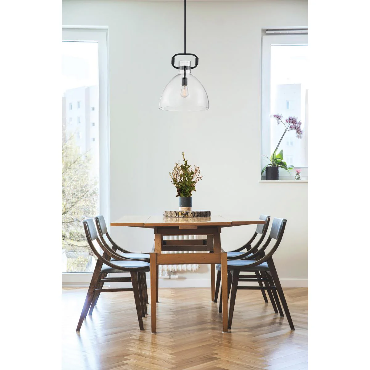 60-7152 TERESA 1 LT BELL PENDANT Teresa - 1 Light Pendant with Clear Glass - Matte Black Finish - Cheap-Us