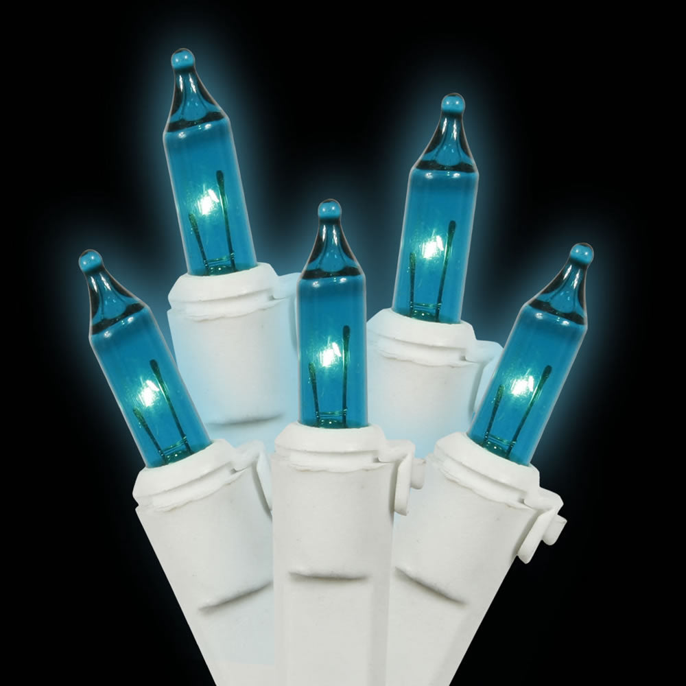 Vickerman 100 Teal Mini Light on White Wire 33' Long Christmas Light Strand - Cheap-Us