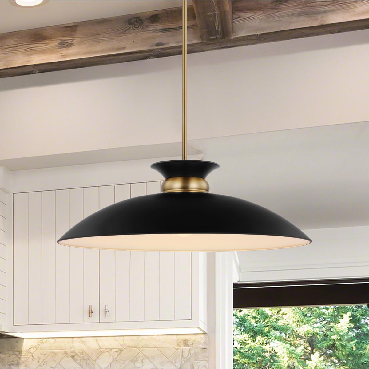 60-7462 PERKINS 1 LT LARGE PENDANT Perkins; 1 Light; Large Pendant; Matte Black with Burnished Brass - Cheap-Us
