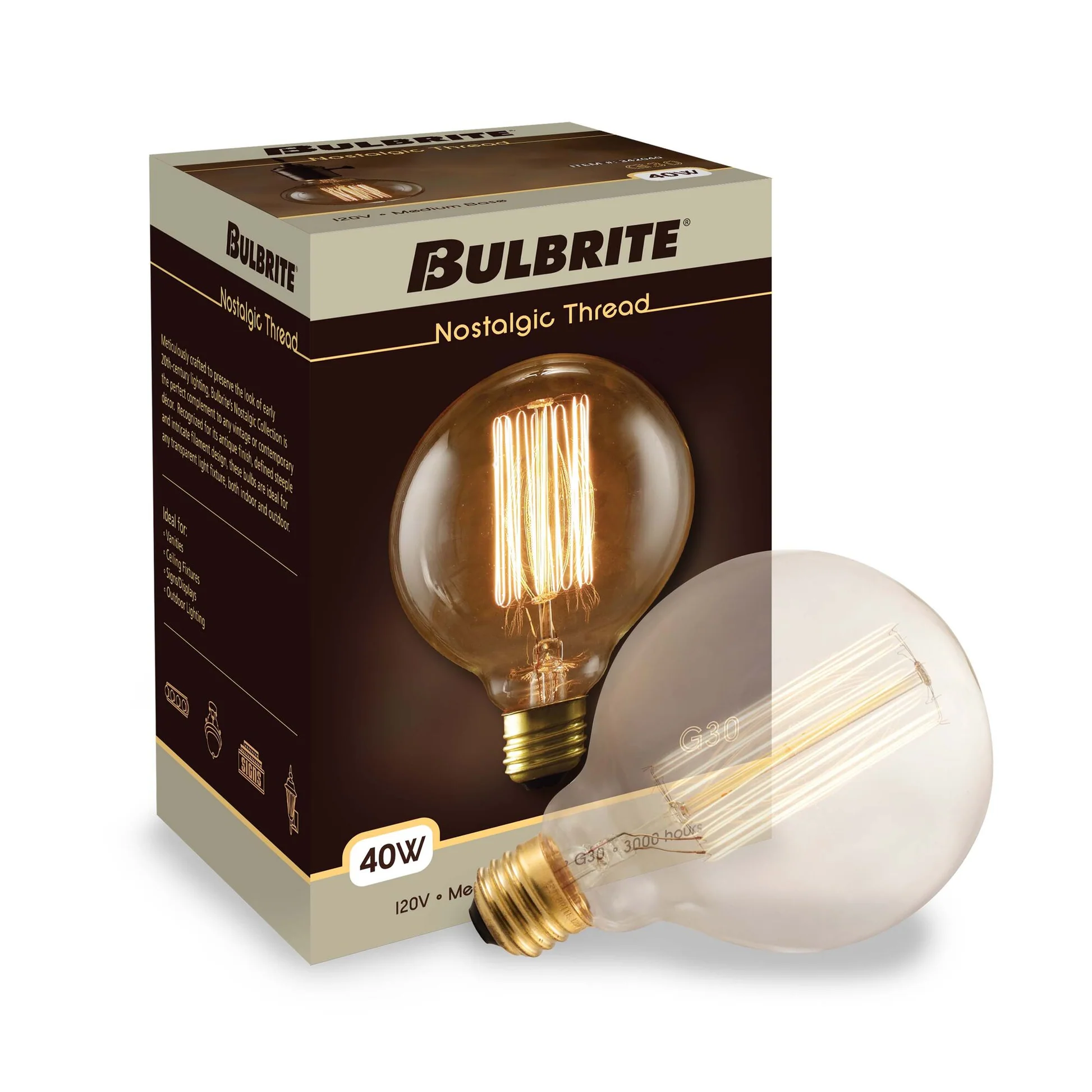 BULBRITE INCANDESCENT G30 MEDIUM SCREW (E26) 40W DIMMABLE NOSTALGIC LIGHT BULB 2200K/AMBER 4PK (342040) - Cheap-Us