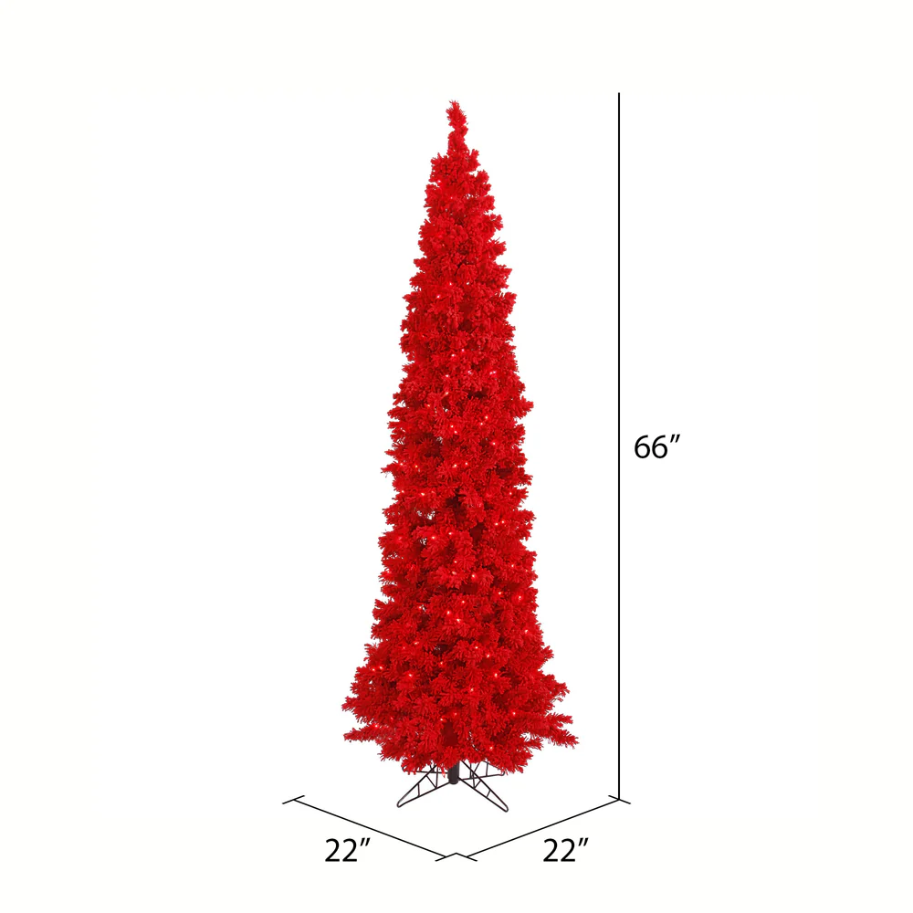 Vickerman 5.5' Flocked Red Pencil Fir Artificial Christmas Tree Red Dura-lit LED Lights - Cheap-Us