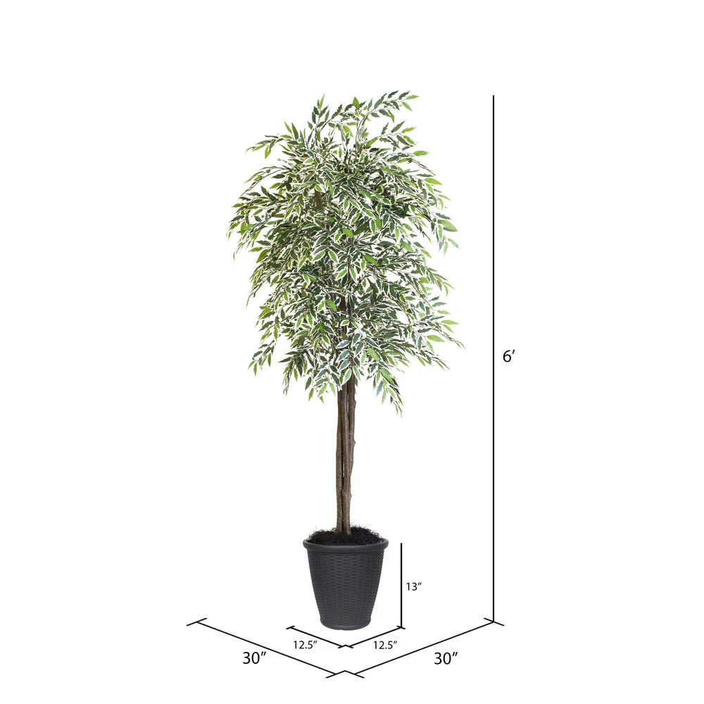 Vickerman 6' Artificial Varigated Smilax Deluxe Tree Gray Round Plastic Container. - Cheap-Us