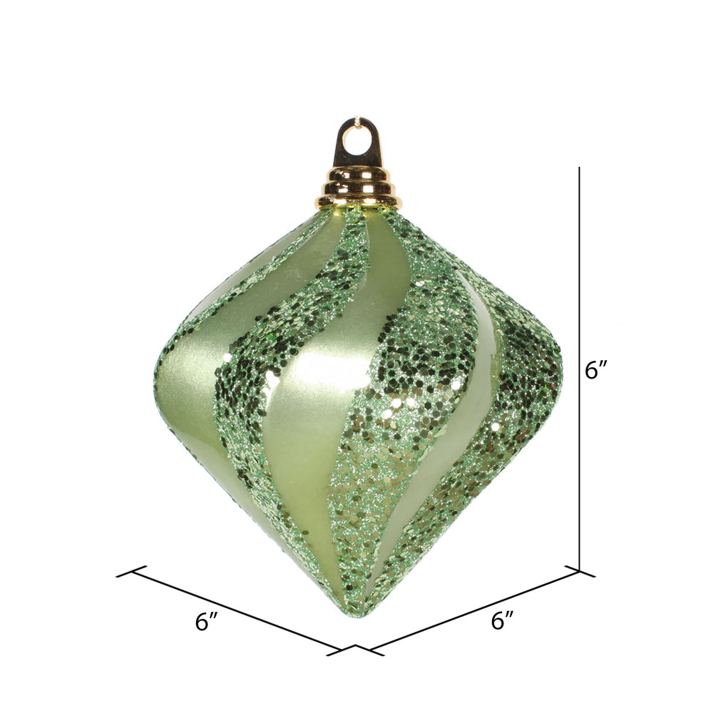 Vickerman 6'' Celadon Candy/Glitter Swirl Diamond Christmas Ornament - Cheap-Us