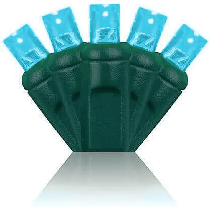 50-LITE RECTIFIED 5MM LED LIGHT SET; TEAL BULBS; GREEN WIRE, Approx. 17'4