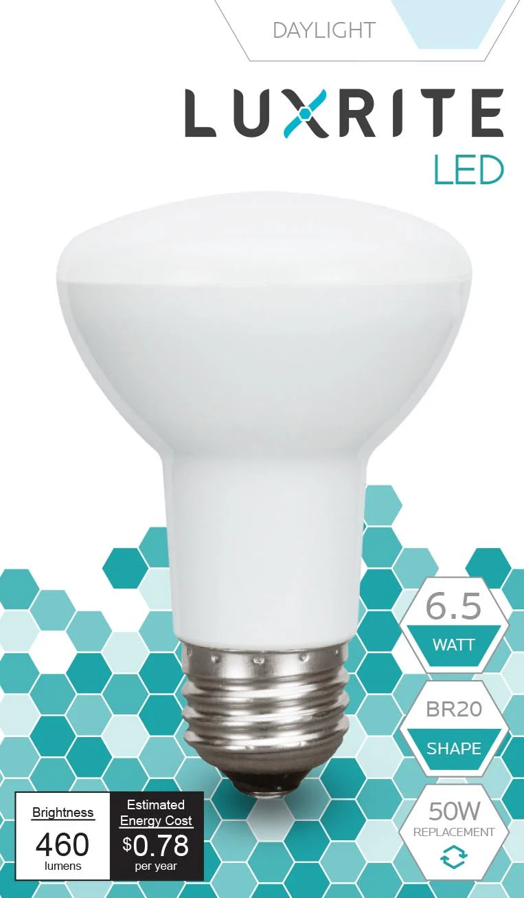 Luxrite LED BR20 Light Bulb, 6.5W, 460 Lumens, 6500K - Daylight, 80 CRI, Frosted White Finish, Dimmable, Pack of 8 (LR31845) - Cheap-Us