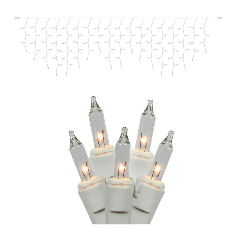 Vickerman 100 Clear Mini Light Icicle Light on White Wire 9' Christmas Light Strand - Cheap-Us