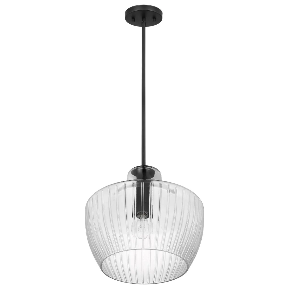 60-7705 DESTIN 1LT MED PENDANT Destin; 1 Light Medium Pendant; Medium Base; Black And Silver Accent Finish; Clear Ribbed Glass - Cheap-Us
