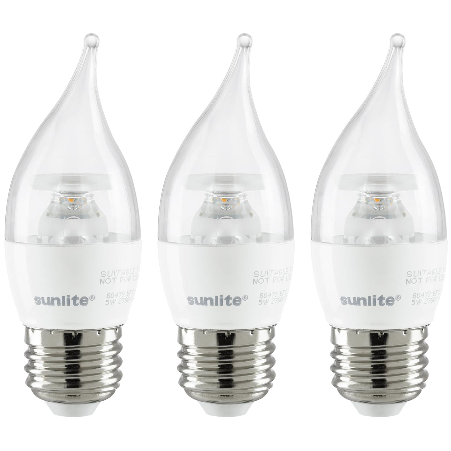 Sunlite EFC/LED/7W/E26/CL/D/ES/27K LED Flame Tip Chandelier 7W (60W Equivalent) Light Bulbs, Medium (E26) Base, 2700K Soft White - Cheap-Us
