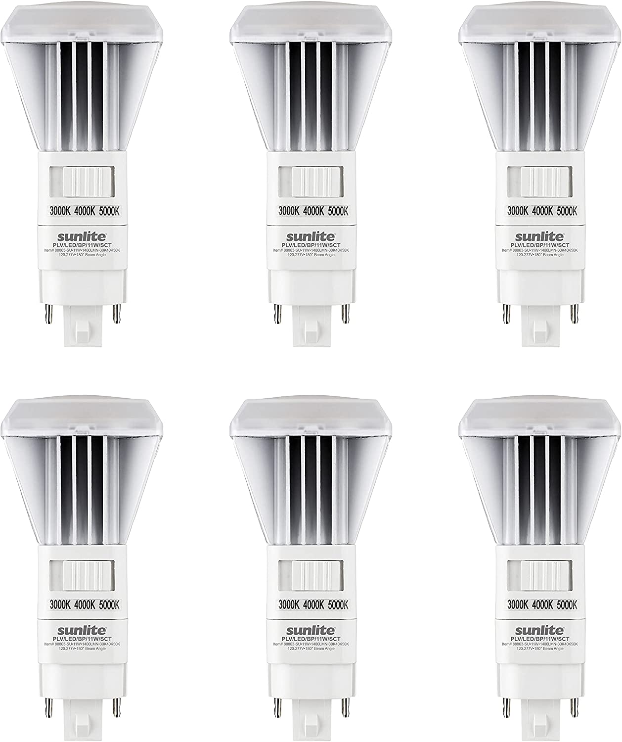 Sunlite 88803 LED CCT PLV Recessed Ballast Bypass Light Bulb, 11 Watt 26W Fluorescent Replacement 1400 Lumens, G24d 2 Pin Base, Vertical, UL Listed ROHS Compliant, 3000K - 5000K Tunable Switch, Pack of 6 - Cheap-Us