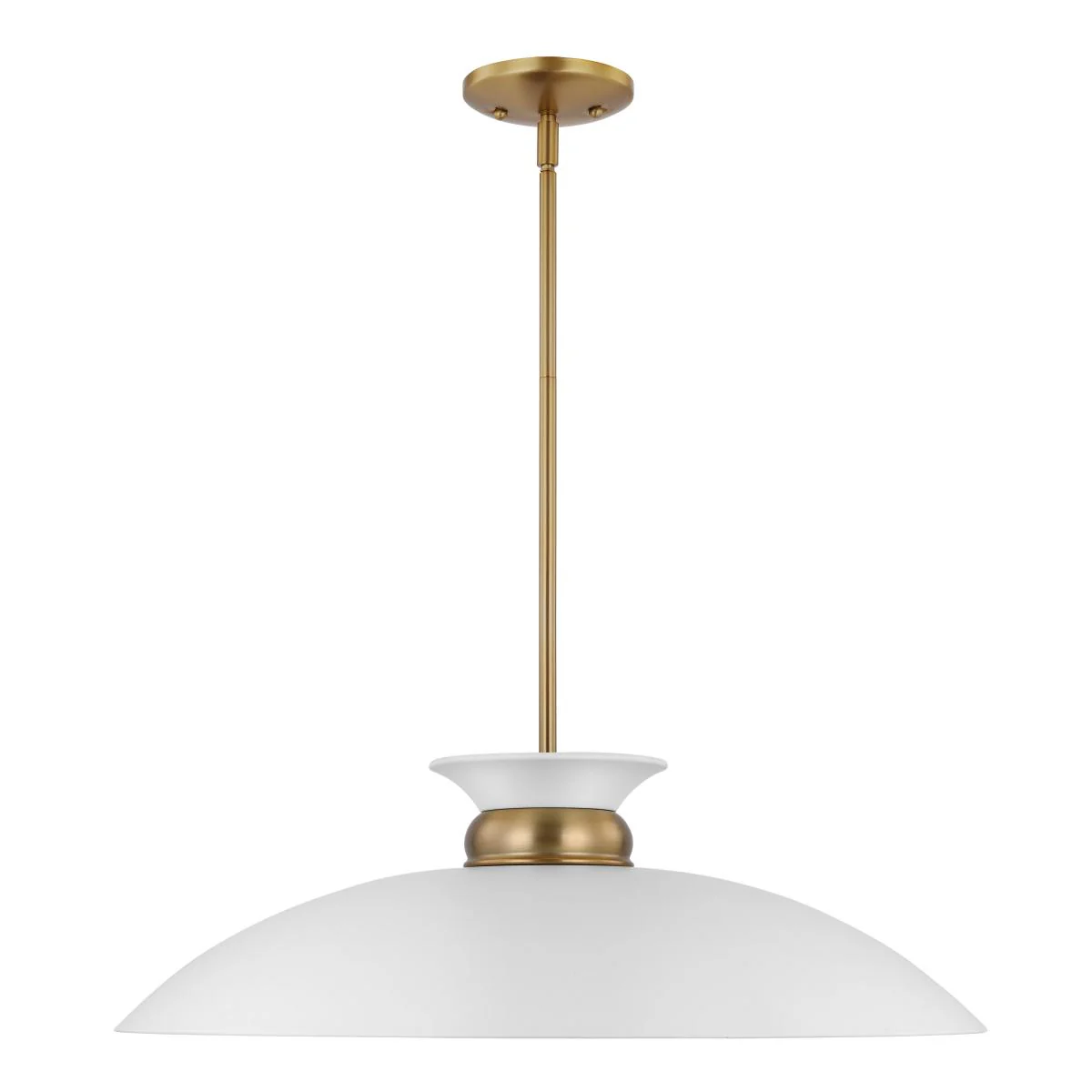 60-7465 PERKINS 1 LT LARGE PENDANT Perkins; 1 Light; Large Pendant; Matte White with Burnished Brass - Cheap-Us