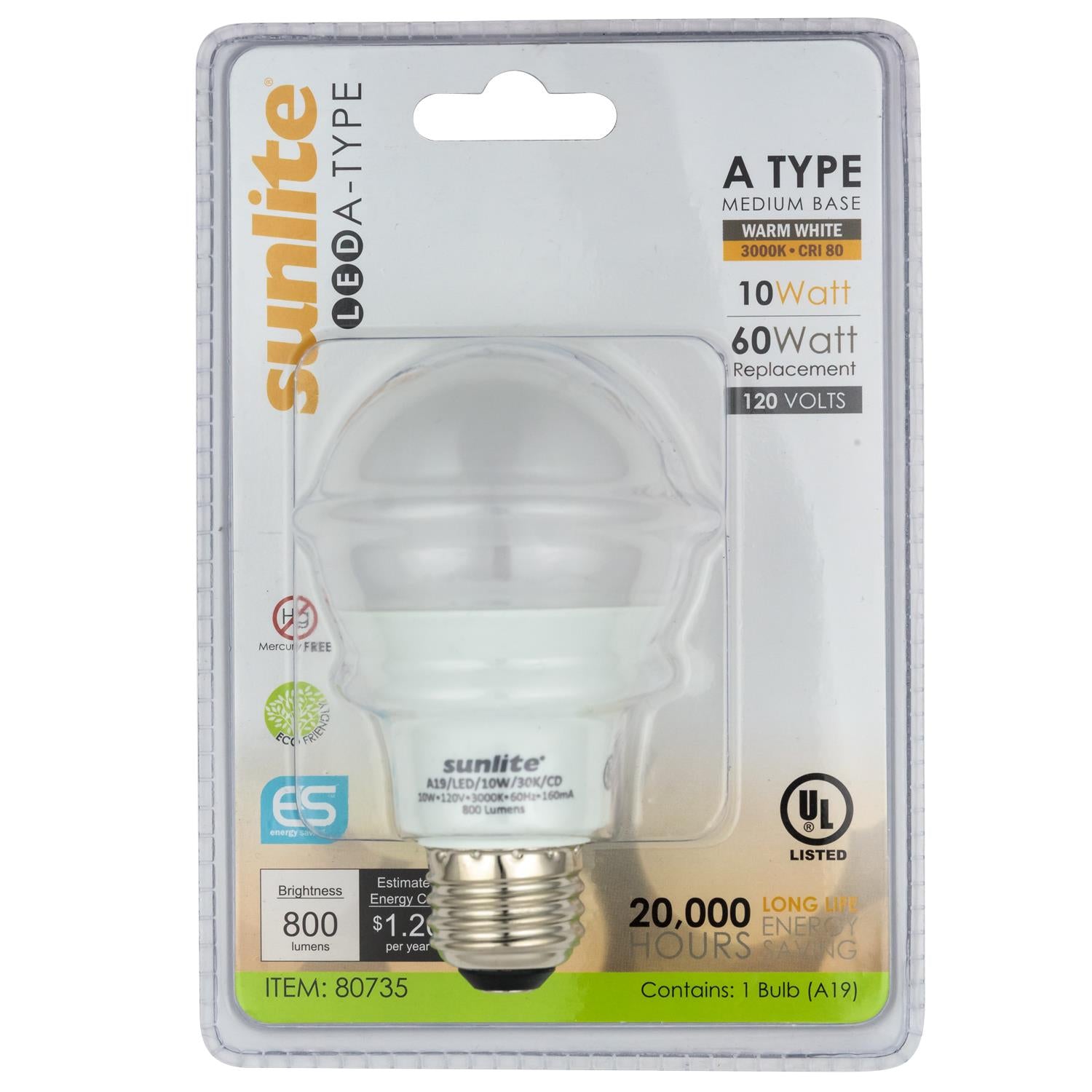 Sunlite LED A Type Household 10W (60W Equivalent) Light Bulb Medium (E26) Base, Warm White - Cheap-Us