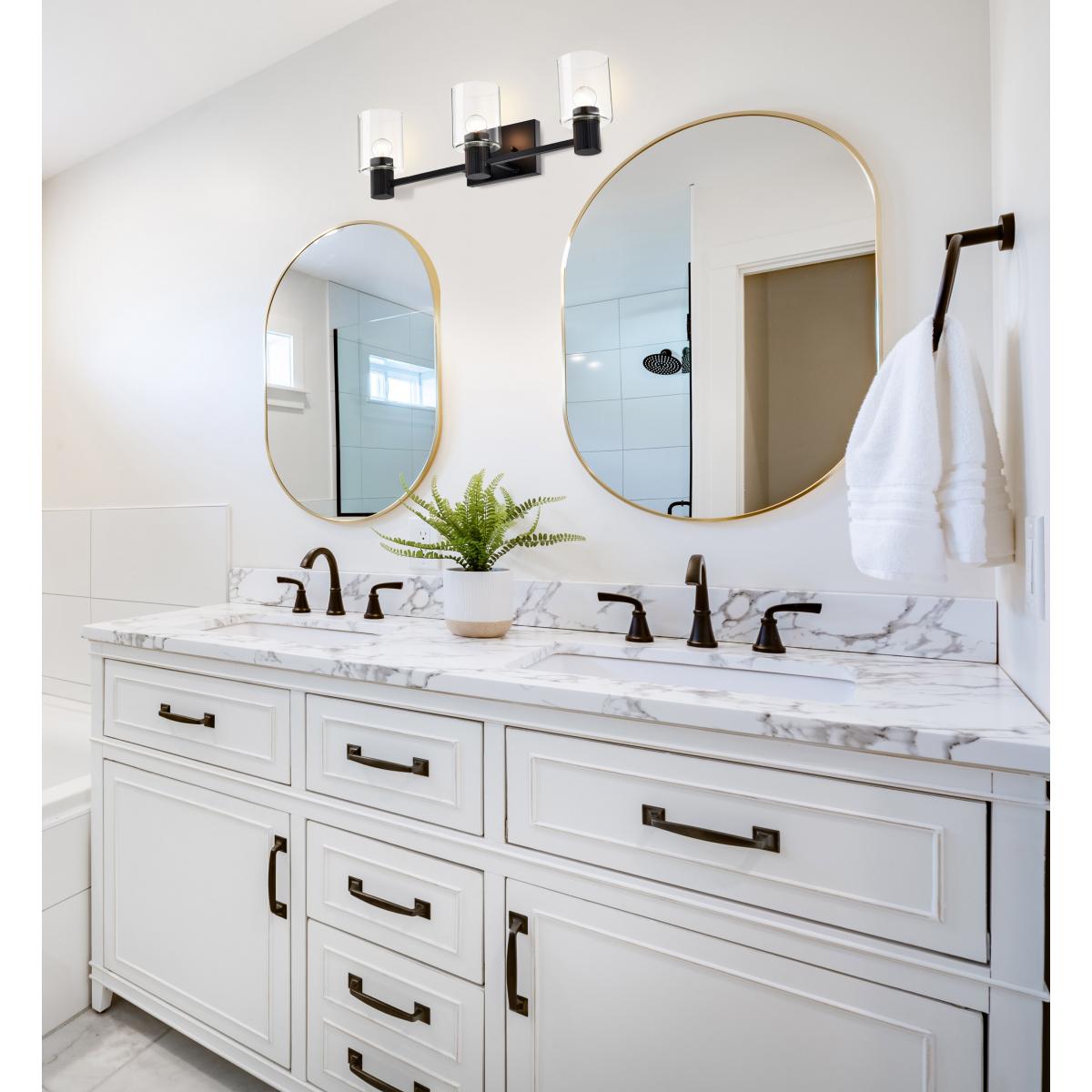 60-8063 CLARKSVILLE 3 LIGHT VANITY Clarksville; 3 Light Vanity; Matte Black with Clear Glass - Cheap-Us