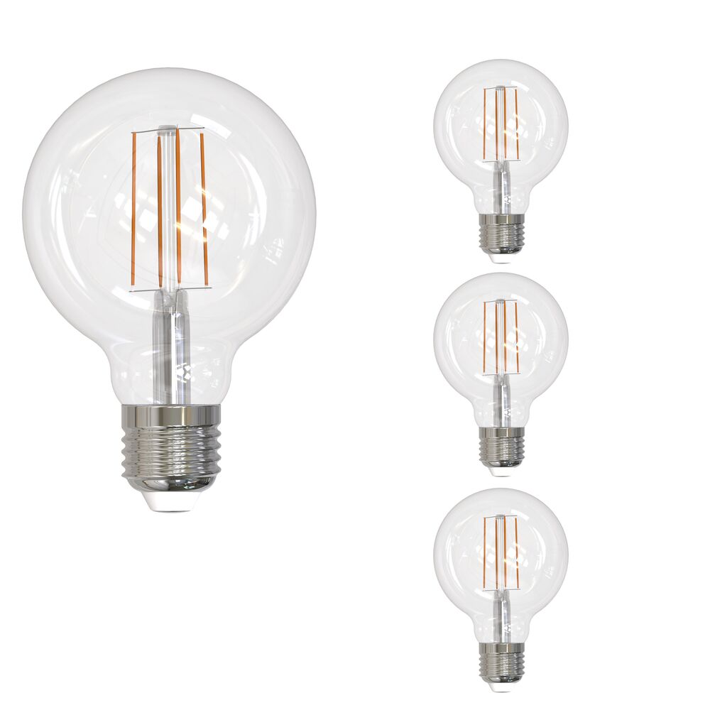 Bulbrite LED Filament Pack of (4) 5 Watt Dimmable G25 Light Bulb with a Clear Finish and Medium (E26) Base - 3000K (Soft White Light), 800 Lumens - Cheap-Us