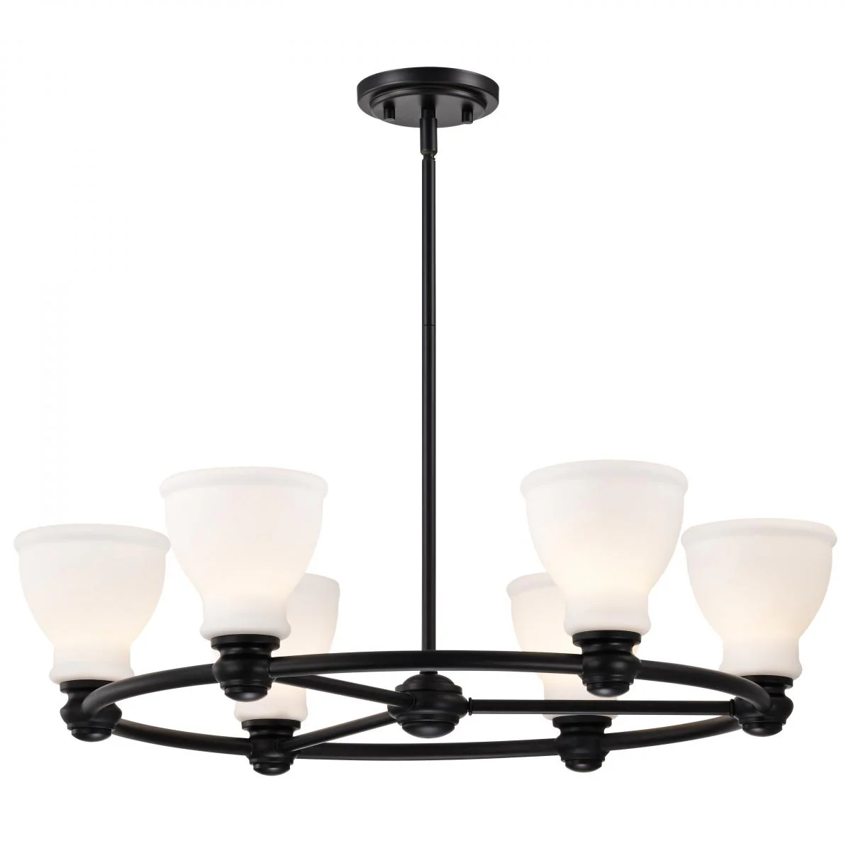 60-8027 RUSSEL 6 LIGHT CHANDELIER Russel; 6 Light Chandelier; Matte Black with Satin White Glass - Cheap-Us