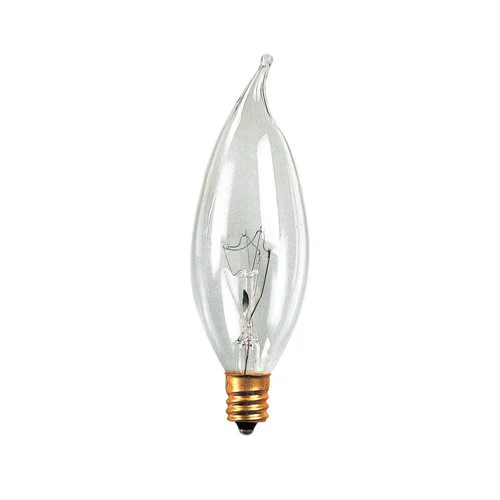 Bulbrite 40CFC/32/3 40 Watt Incandescent CA10 Flame Tip Chandelier Bulb, Candelabra Base, Clear - Cheap-Us