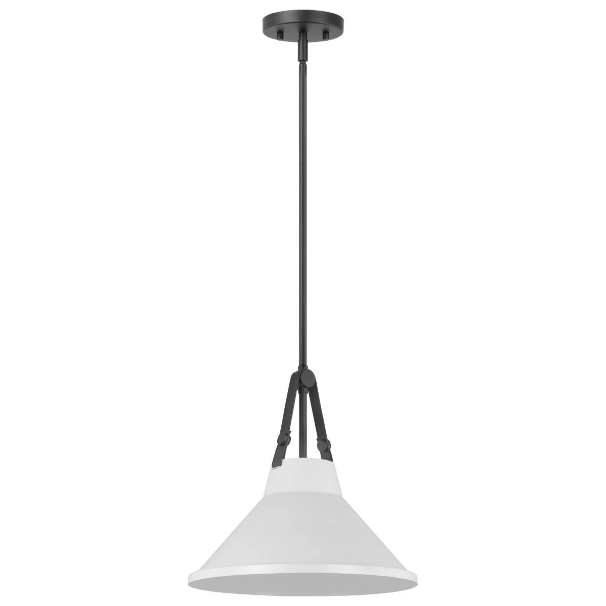 60-7647 ZELDA 1LT PENDANT WHITE Zelda; 1 Light Pendant; Medium Base; 60 Watt; Black Finish; White Metal Shade; Faux Leather Straps - Cheap-Us