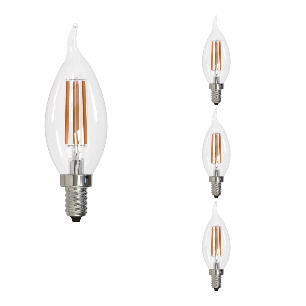 Bulbrite LED Filament Pack of (4) 6.5 Watt Dimmable CA10 Light Bulbs with a Clear Finish and Candelabra (E12) Base - 3000K (Soft White Light), 750 Lumens - Cheap-Us