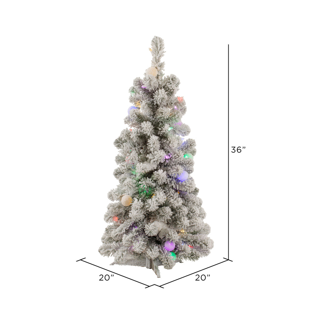 Vickerman 3' Flocked Kodiak Spruce Artificial Christmas Tree Multi-Colored LED Lights - Cheap-Us