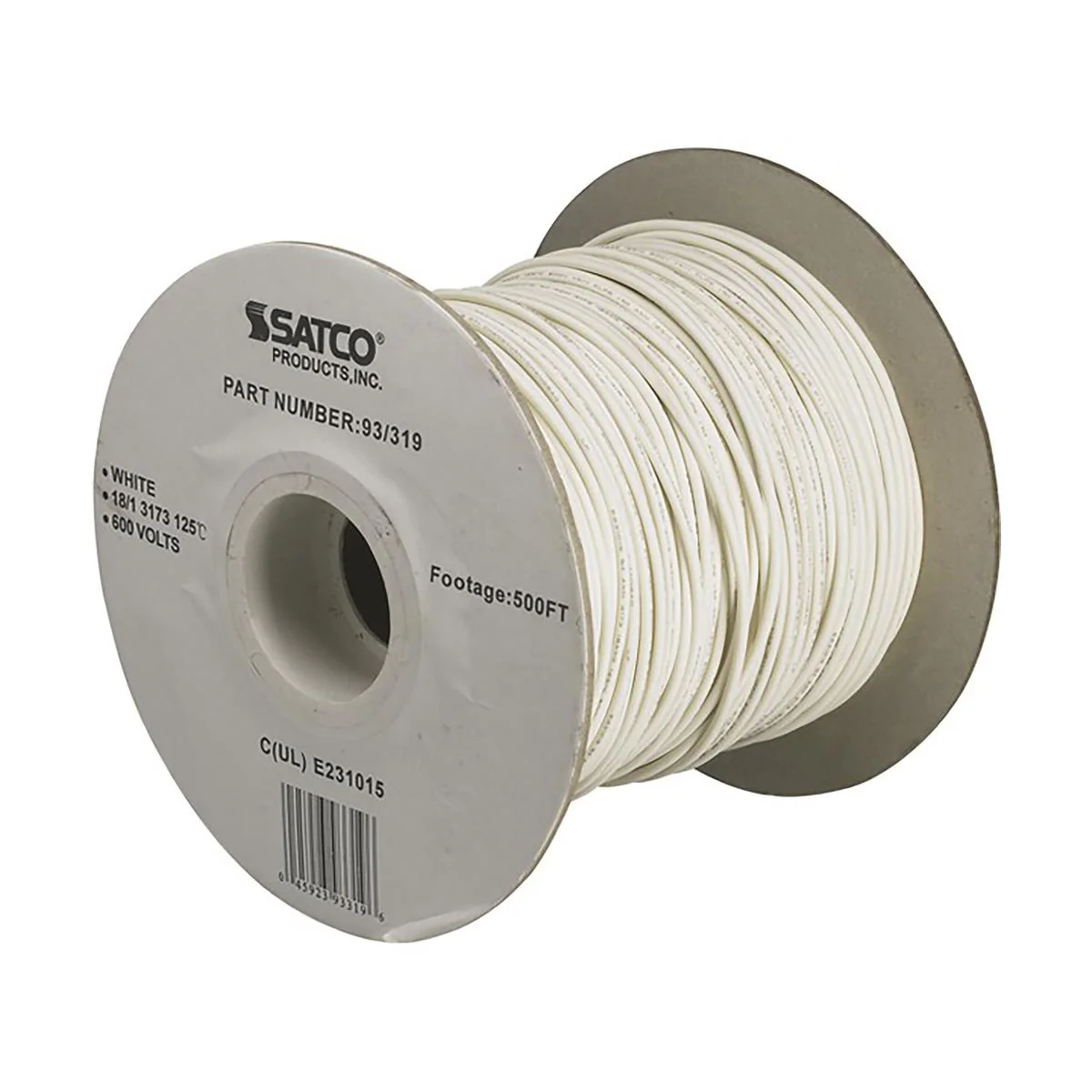 93-319 18/1 AWM WHITE 125 DEG UL3173 Lighting Bulk Wire; 18/1 Stranded AWM UL 3173 125C; 500 Foot/Spool; White - Cheap-Us