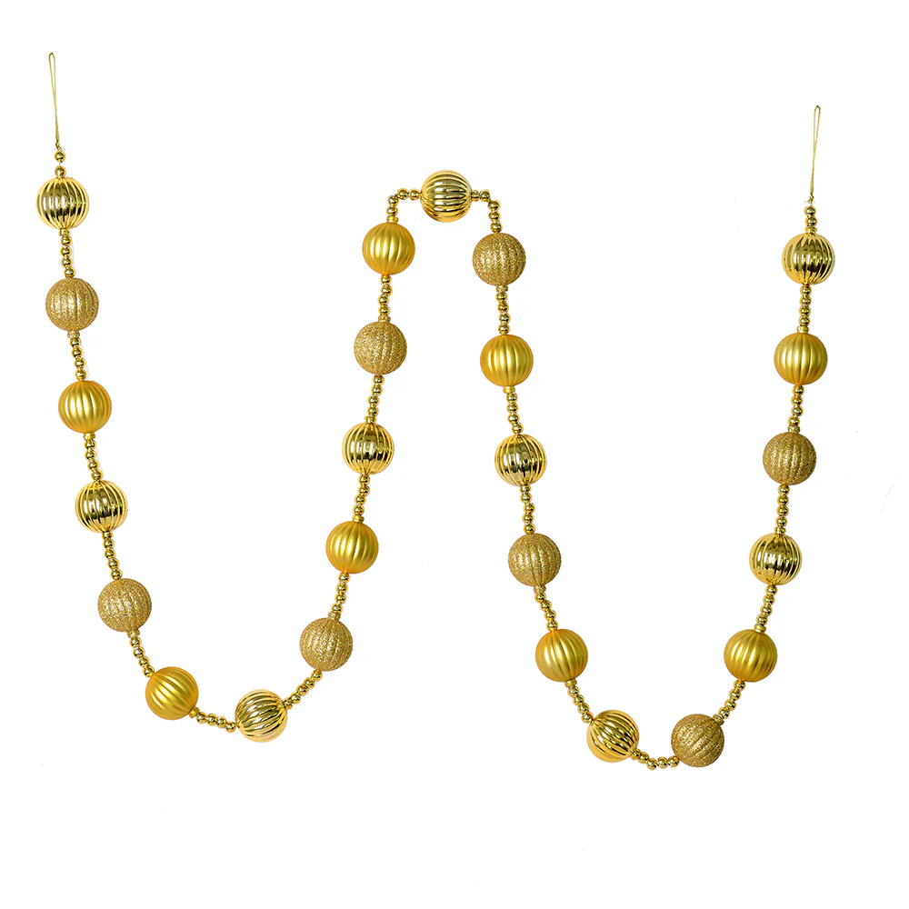 Vickerman 6' Gold Stripe Ball Ornament Christmas Garland - Cheap-Us