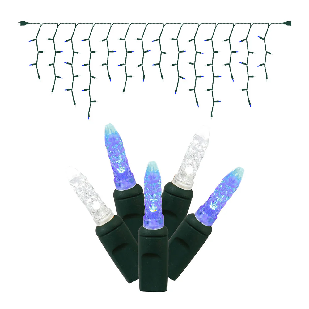 Vickerman 70 Blue-Pure White M5 LED Icicle Light on Green Wire 9' Light Strand. - Cheap-Us