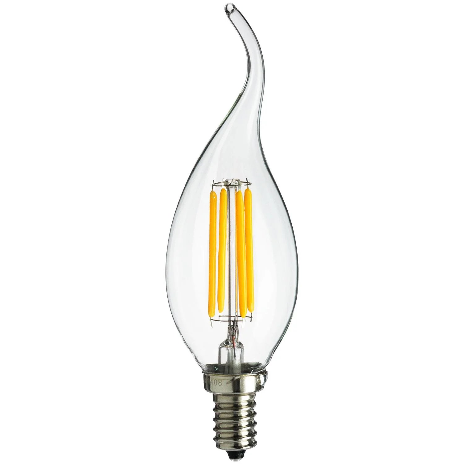 Sunlite 80447 LED Filament CA11 Flame Tip Chandelier Light Bulb, 4 Watts (40W Equivalent) 320 Lumens, Candelabra (E12) Base, Dimmable, Clear Glass Edison, UL Listed, 1800K Candlelight, 1 Count - Cheap-Us
