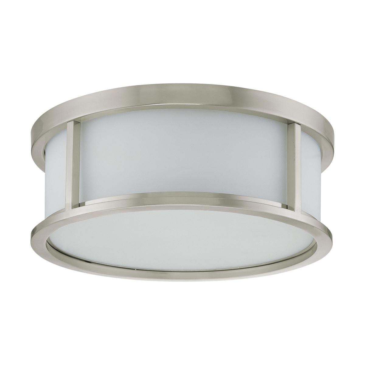 Satco Nuvo Odeon 3 Light 13/15/17-Inch Brushed Nickel Dome Flush Mount Ceiling Light With Satin White Glass - 60W - 120V - Cheap-Us