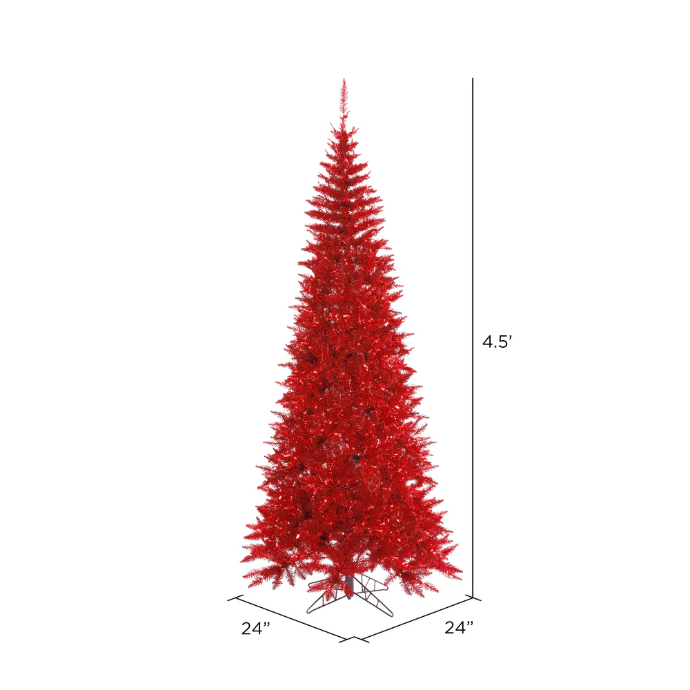 Vickerman 4.5' Tinsel Red Fir Slim Artificial Christmas Tree Unlit - Cheap-Us