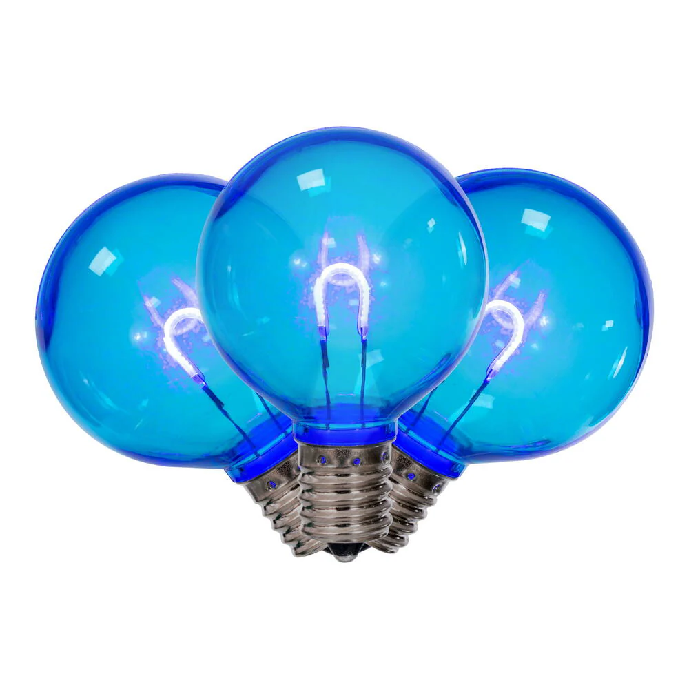 Vickerman G50 Transparent U-Shaped Filament Blue Bulb, E17 Base, .6 Watts, 25 Pcs Assorted/Bag.  Colors included are Blue, Red, Green, Purple and Amber. - Cheap-Us