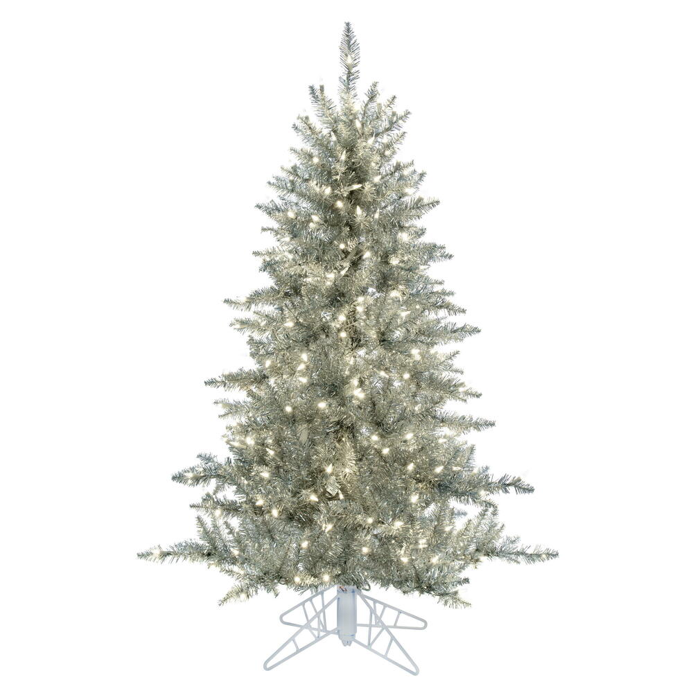 Vickerman 4.5' Silver Tinsel Fir Artificial Christmas Tree Warm White Dura-lit LED Lights - Cheap-Us