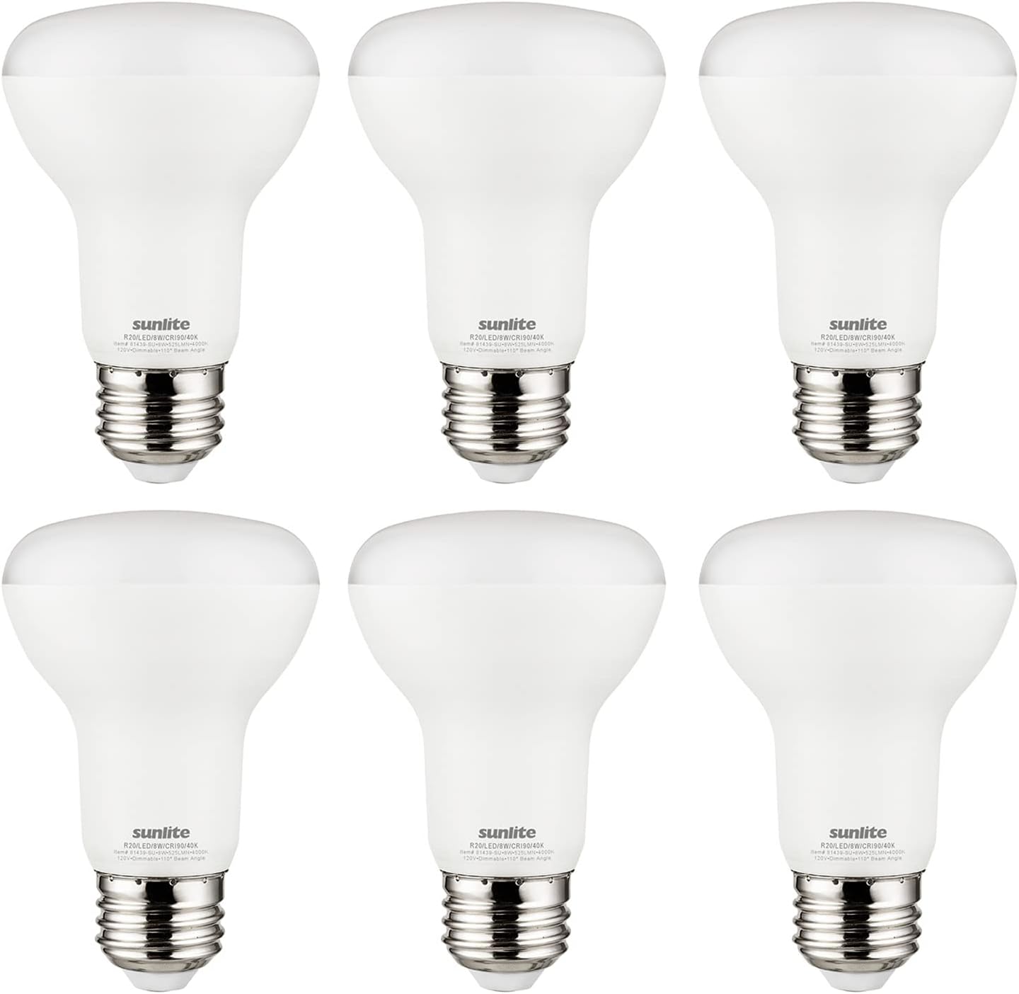 LED 90 CRI R20 Recessed Light Bulb, 8 Watts (50W Equivalent), 525 Lumens, Dimmable, Medium Base (E26), Wide 110° Beam Angle, Energy Star Certified, UL Listed, 4000K Cool White, Pack of 6 - Cheap-Us