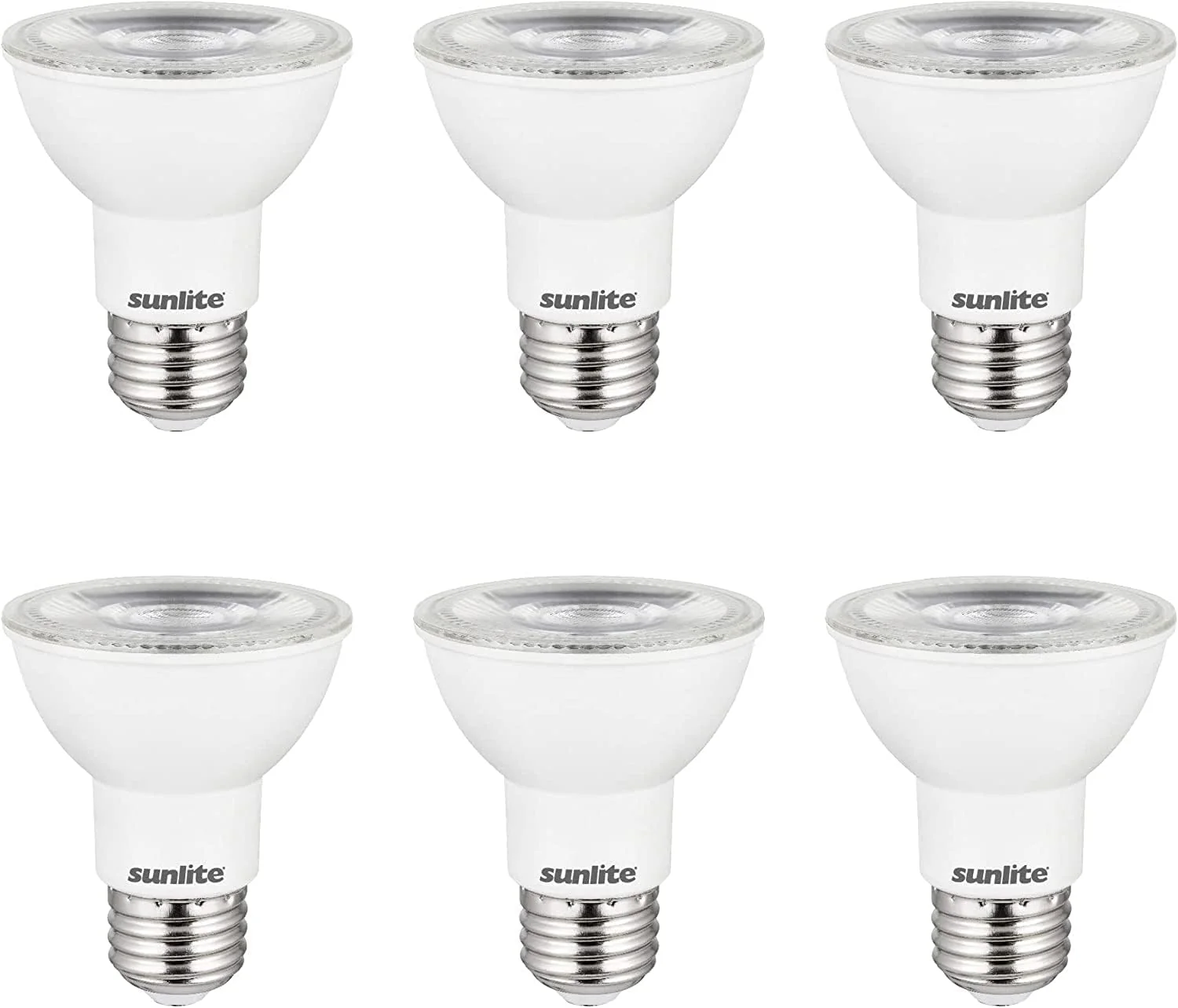 Sunlite LED PAR20 Long Neck Spotlight Bulb, 8 Watt (50W Halogen EQ), 500 Lm, 40° Flood Beam, Medium E26 Base, 90 CRI, Waterproof, Dimmable, T20/T24/CEC & UL Listed, 5000K Super White, 6 Count - Cheap-Us