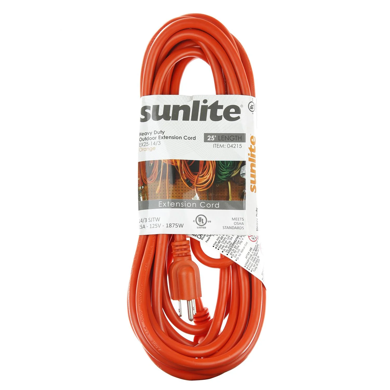 Sunlite EX25-14/3 Heavy Duty 25 Foot Orange Outdoor Extension Cord - Cheap-Us