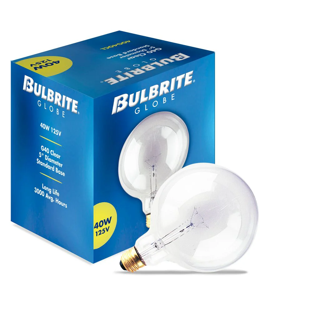 BULBRITE INCANDESCENT G40 MEDIUM SCREW (E26) 40W DIMMABLE LIGHT BULB 2700K/WARM WHITE 12PK (351040) - Cheap-Us